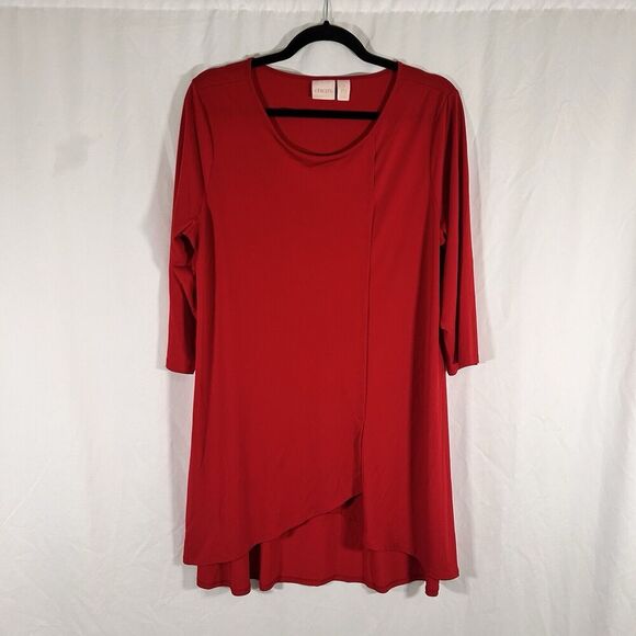 Chico's Mini Dress Women's Large Solid Red Long Sleeve Round Neck Pullover - Picture 1 of 9